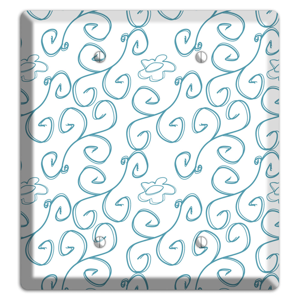 Blue Scroll Flower Contour 2 Blank Wallplate
