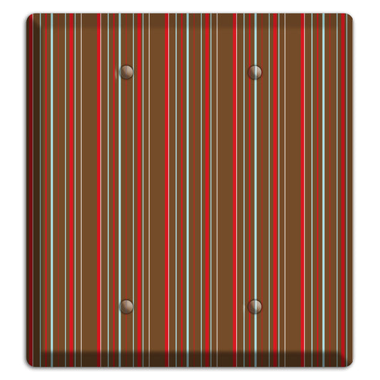 Brown Red and Dusty Blue Vertical Stripes 2 Blank Wallplate