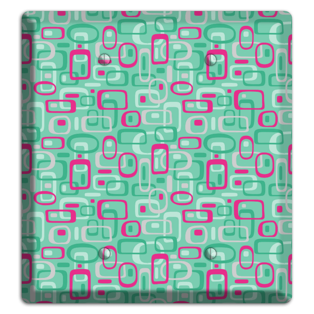 Aqua with Fuschia and Multi Green Retro Squares 2 Blank Wallplate