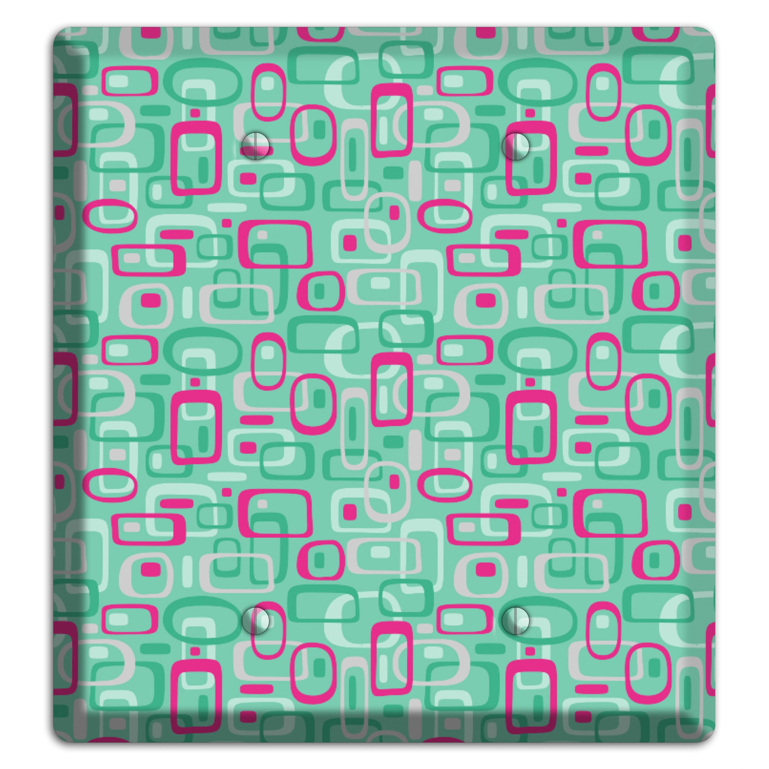 Aqua with Fuschia and Multi Green Retro Squares 2 Blank Wallplate