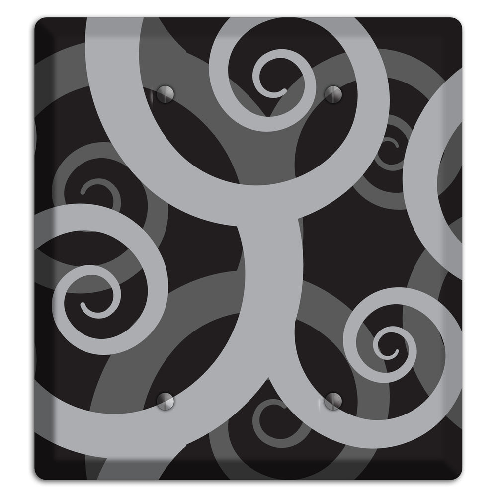 Black with Grey Large Swirl 2 Blank Wallplate