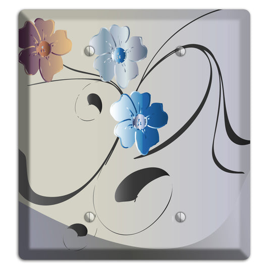 Grey and Blue Floral Sprig 2 Blank Wallplate