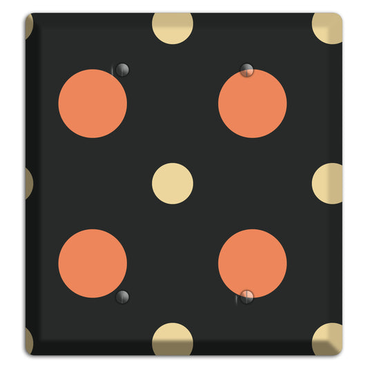 Black with Coral and Beige Multi Medium Polka Dots 2 Blank Wallplate