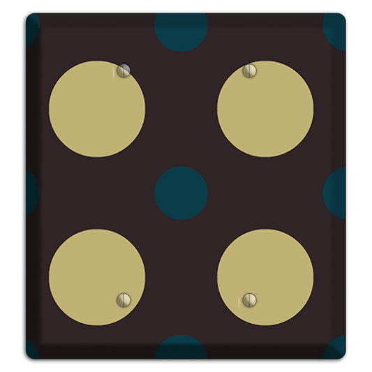 Brown with Olive and Dark Aqua Multi Polka Dots 2 Blank Wallplate