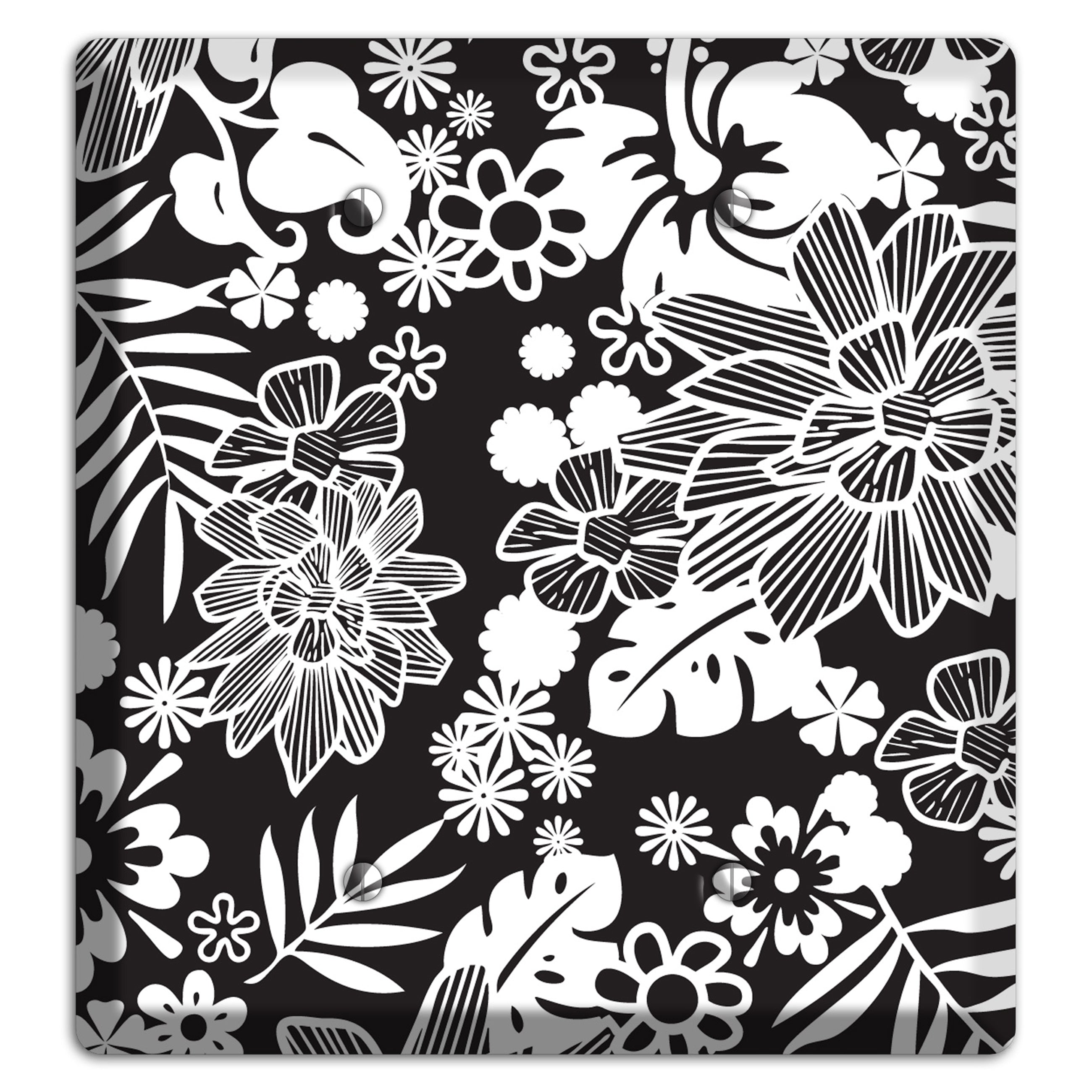 Black with White Tropical 2 Blank Wallplate
