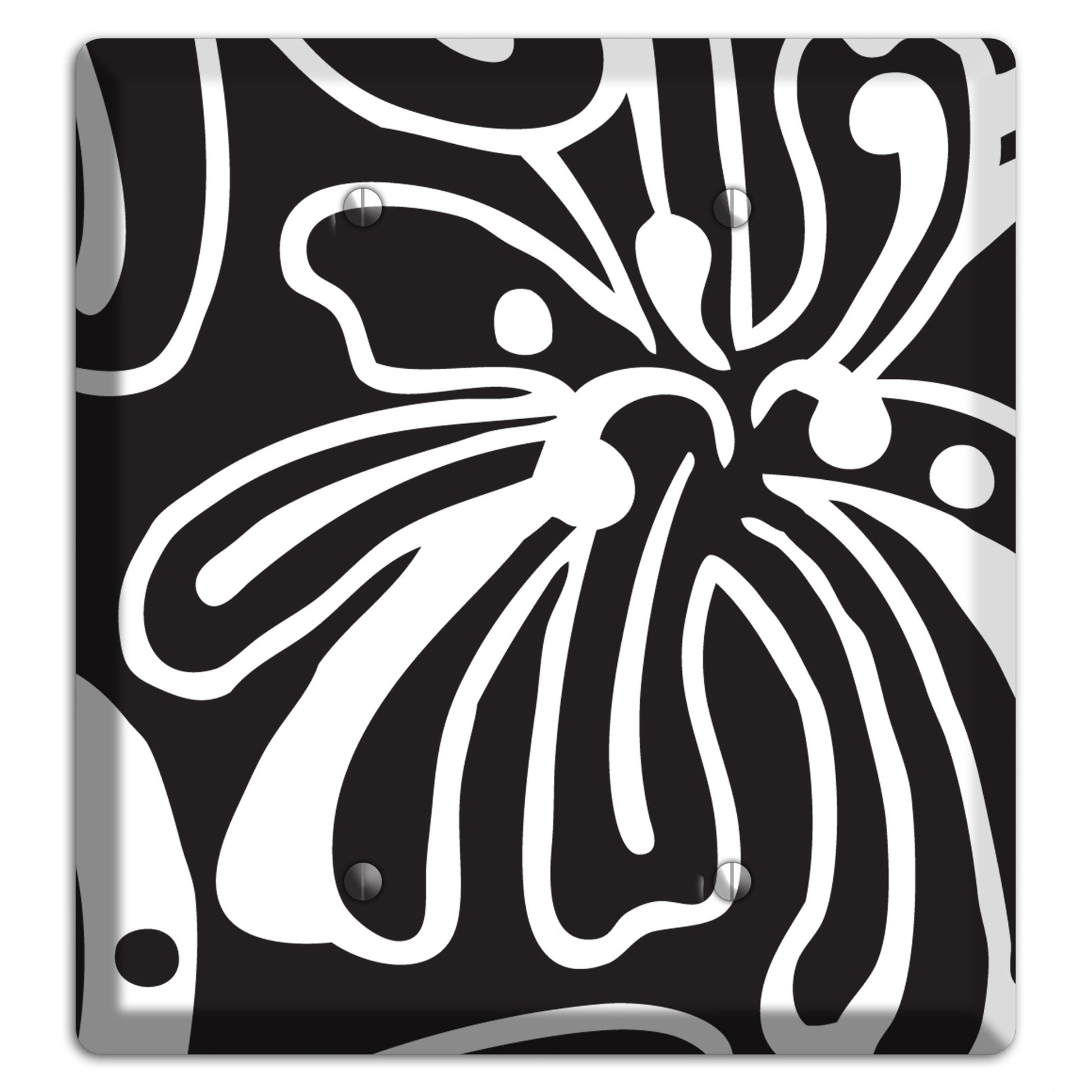 Black with White Flower 2 Blank Wallplate