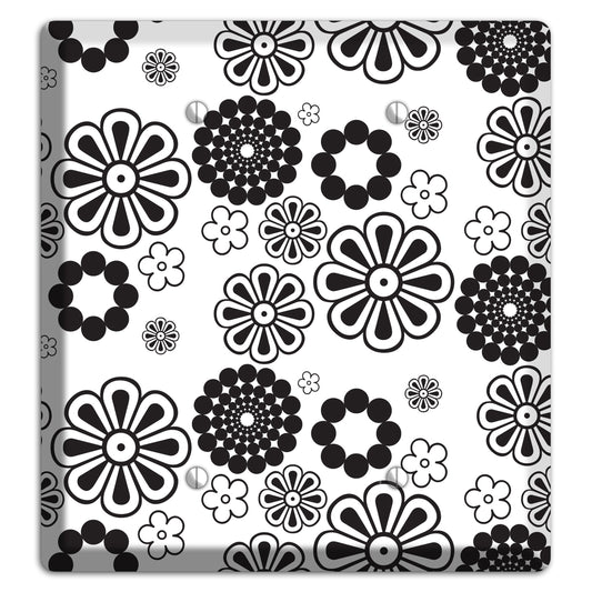 White With Black Retro Floral Contour 2 Blank Wallplate