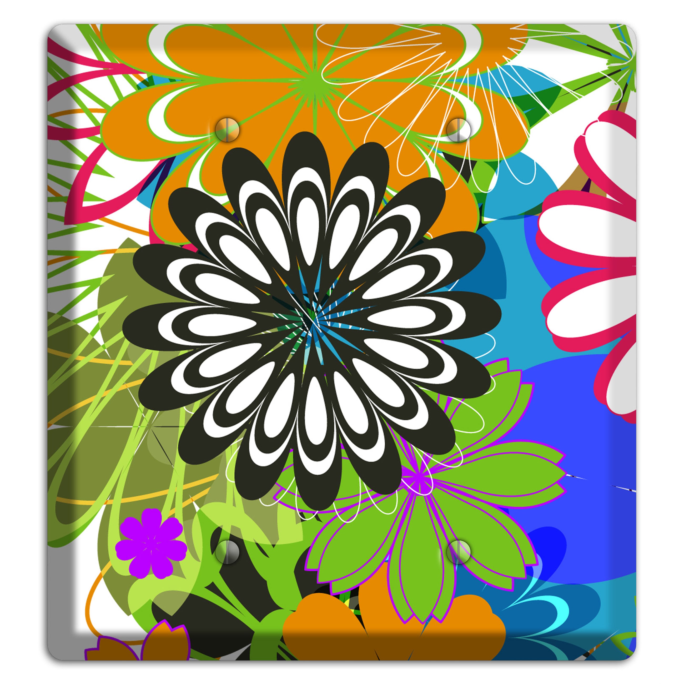 Multi Retro Flowers 2 Blank Wallplate