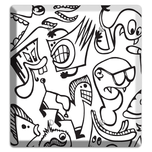 Black and White Whimsical Faces 1 2 Blank Wallplate