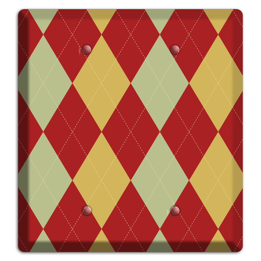 Burnt Orange and Light Green Argyle 2 Blank Wallplate