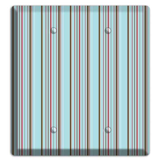 Dusty Blue with Red and Brown Vertical Stripes 2 Blank Wallplate