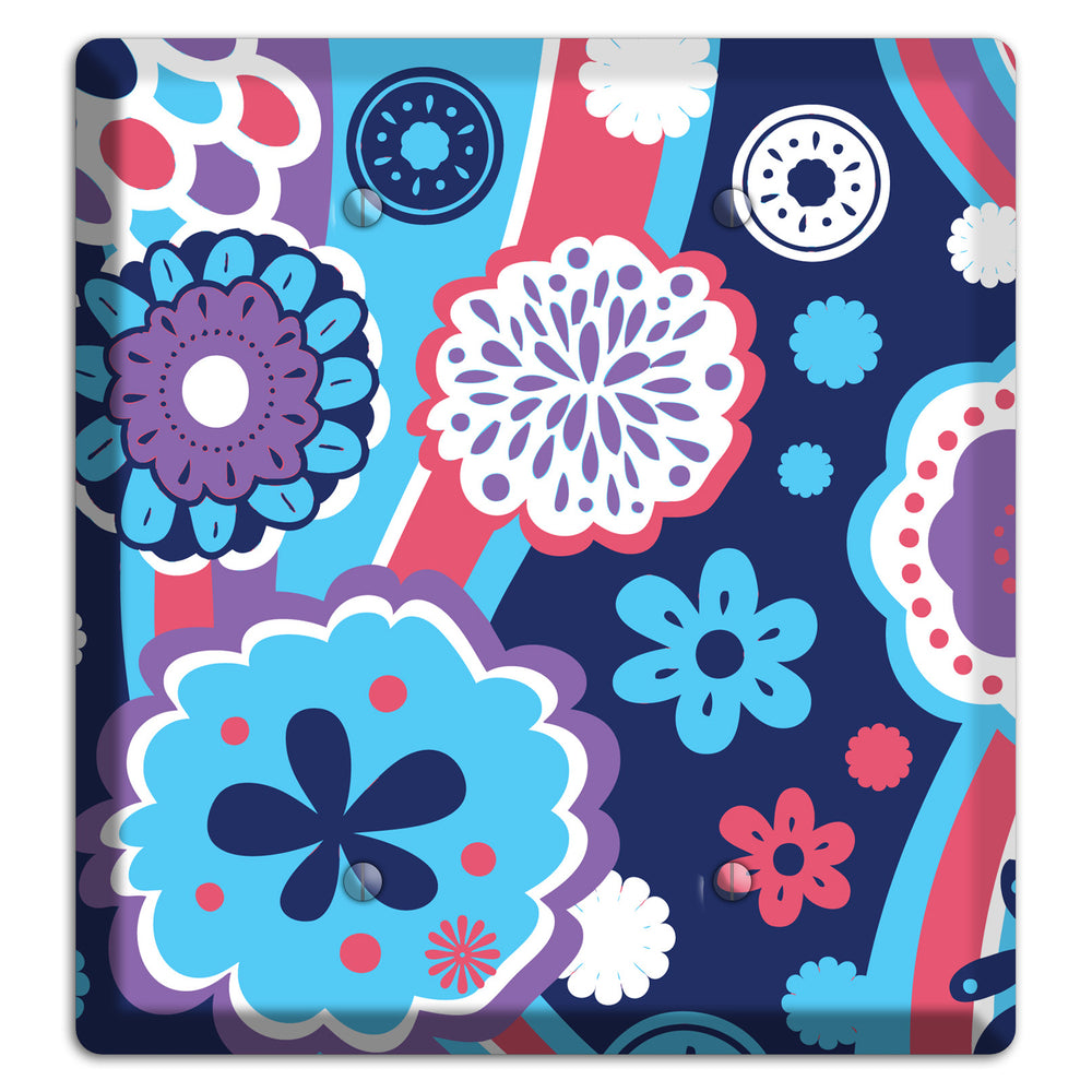Blue Purple and Pink Retro Suzani 2 Blank Wallplate