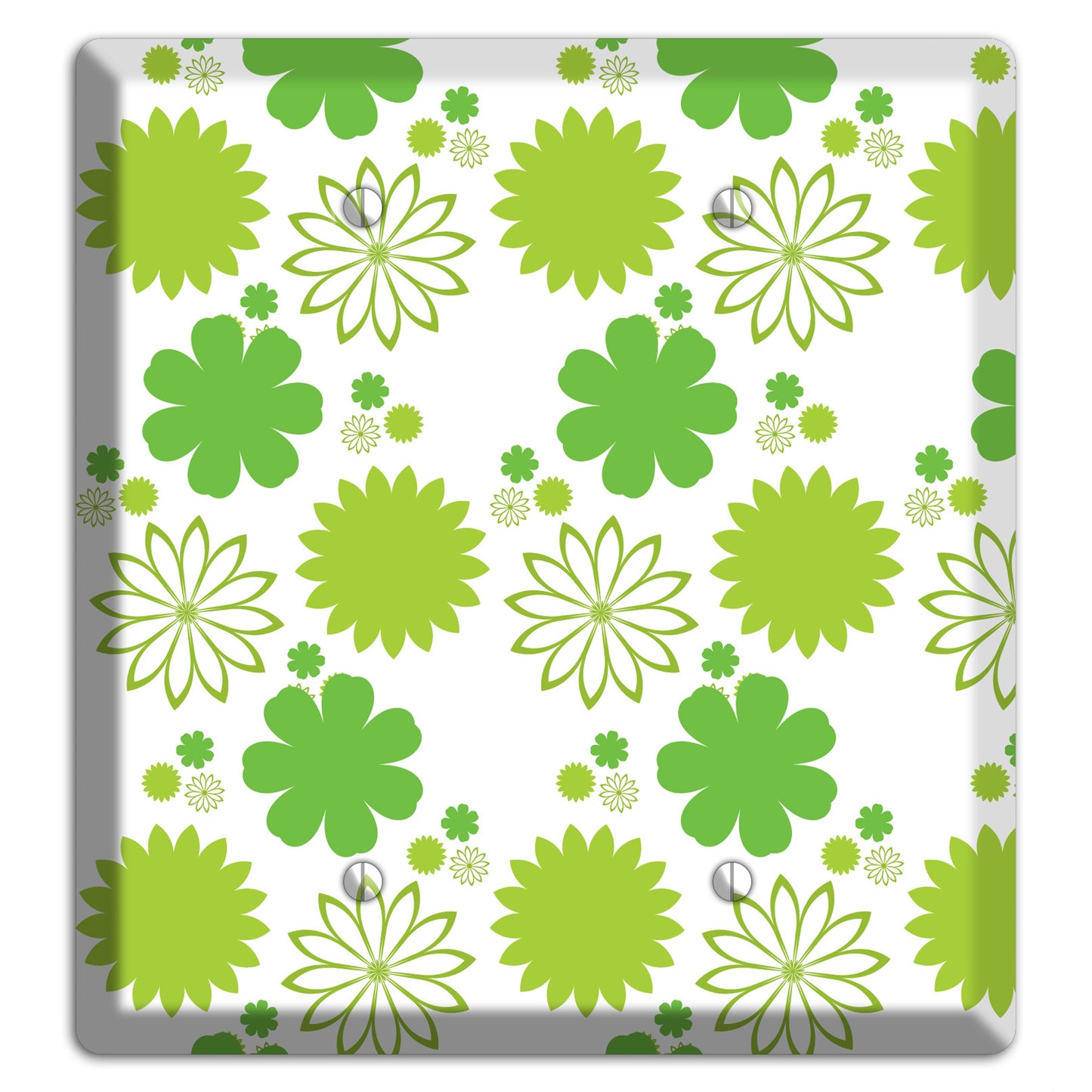 White with Multi Green Floral Contour 2 Blank Wallplate