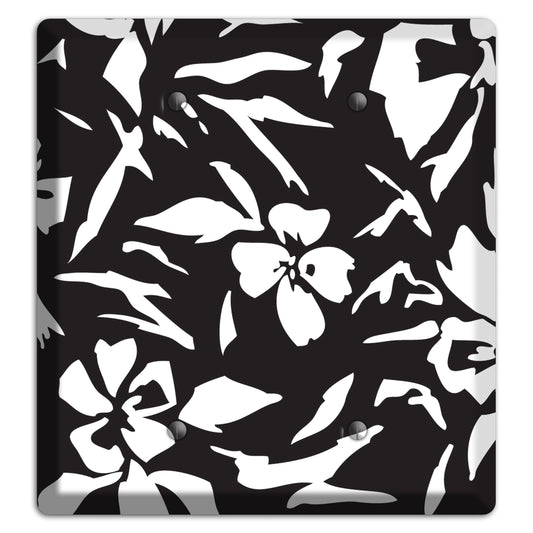 Black with White Woodcut Floral 2 Blank Wallplate