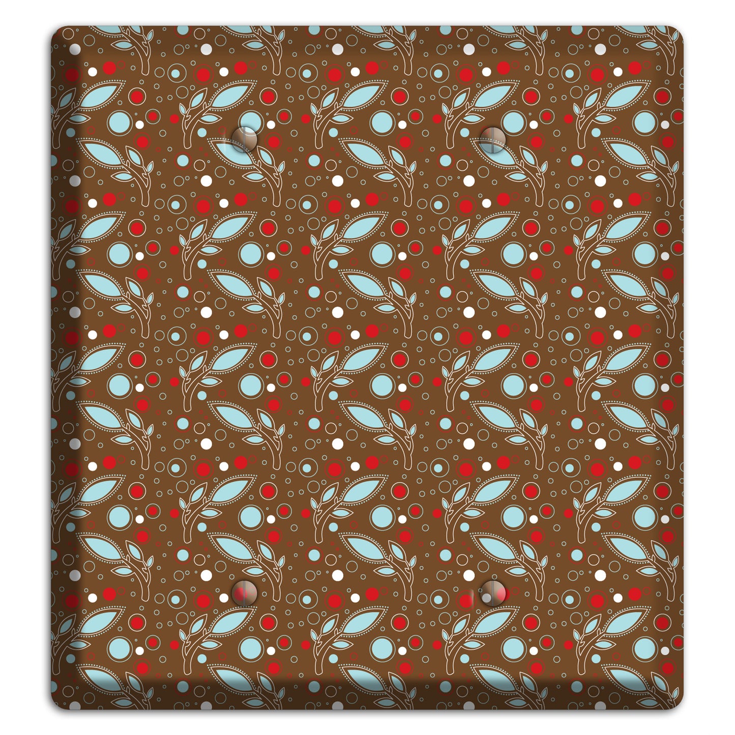 Brown with Red and Dusty Blue Retro Sprig 2 Blank Wallplate
