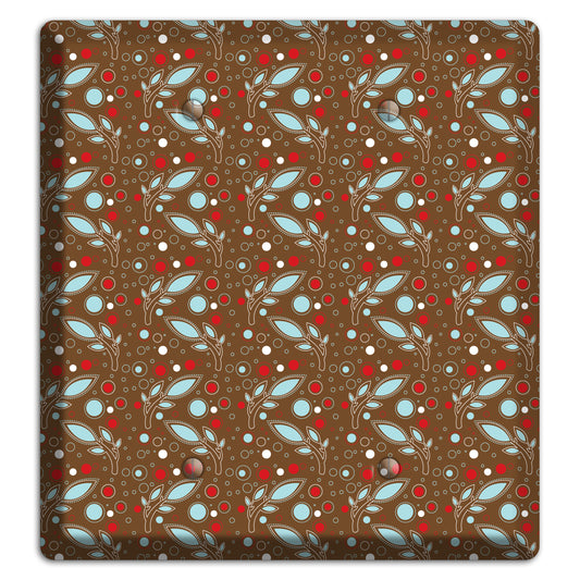 Brown with Red and Dusty Blue Retro Sprig 2 Blank Wallplate