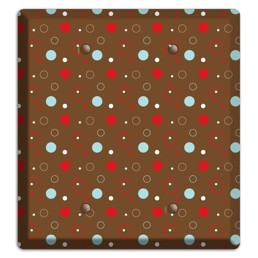 Brown with Red and Dusty Blue Dots and Circles 2 Blank Wallplate