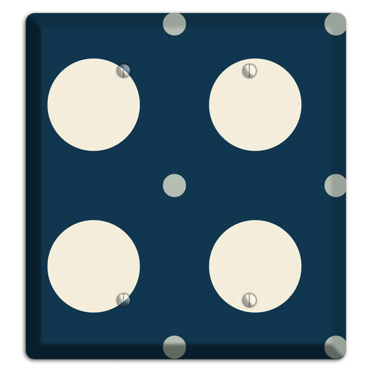 Navy with Off White and Blue Multi Medium Polka Dots 2 Blank Wallplate