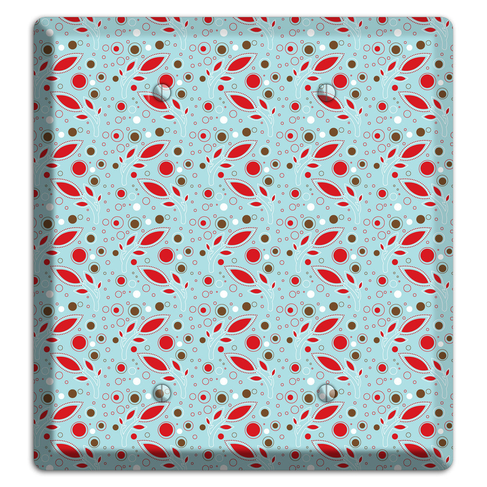Dusty Blue with Red and Brown Retro Sprig 2 Blank Wallplate