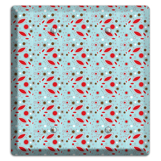 Dusty Blue with Red and Brown Retro Sprig 2 Blank Wallplate