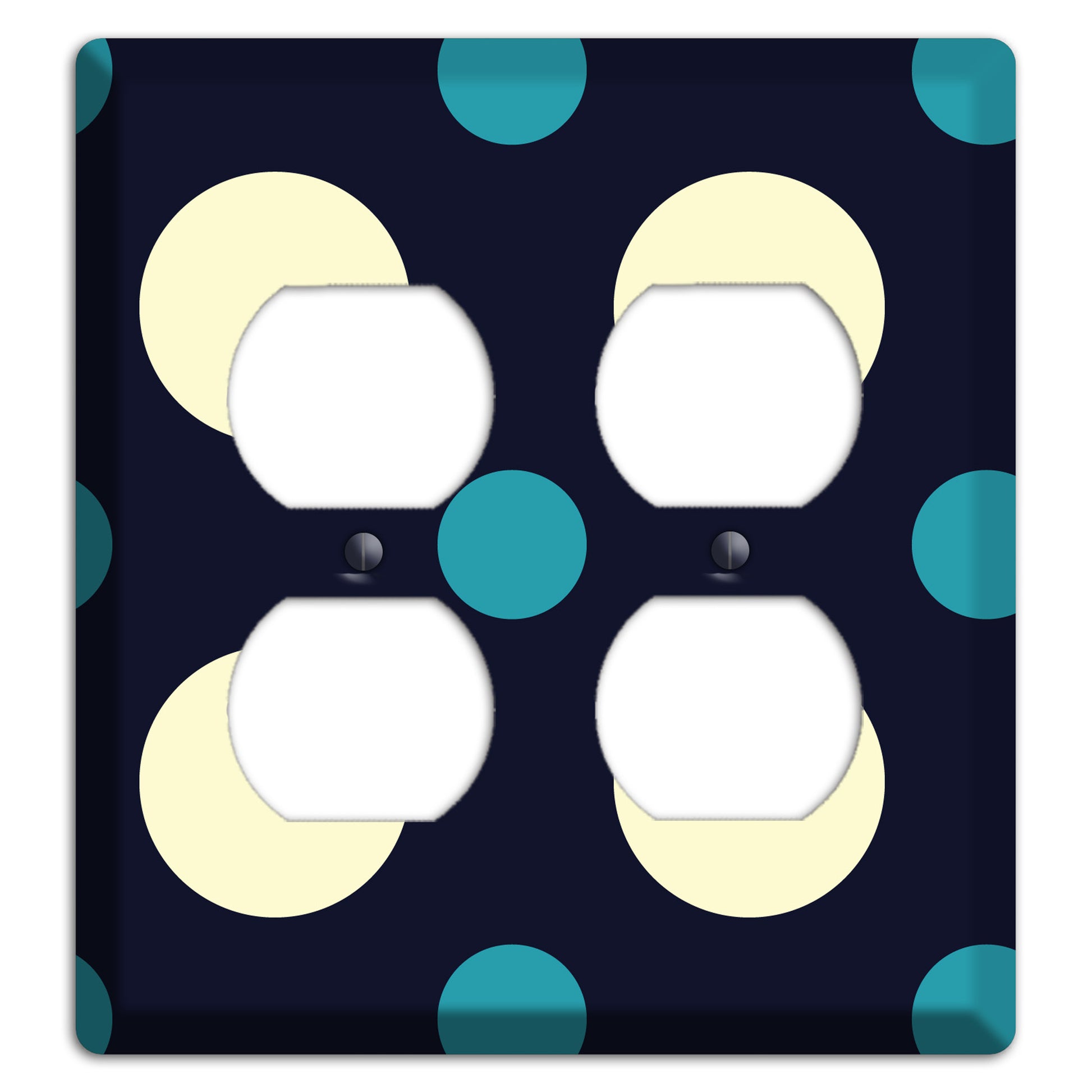 Black with Yellow and Teal Multi Medium Polka Dots 2 Duplex Wallplate
