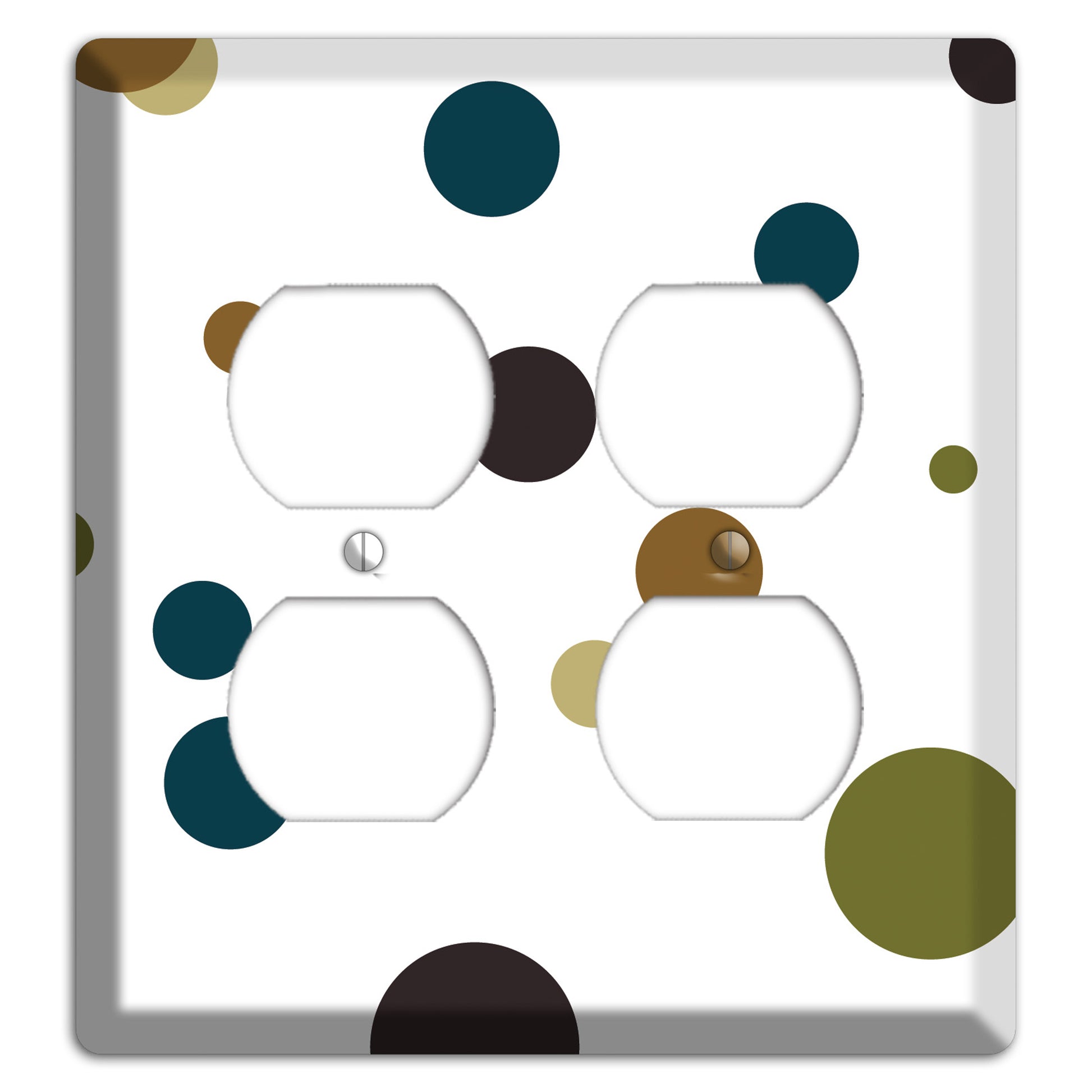 White With Multi Blue and Brown Medium Dots 2 Duplex Wallplate
