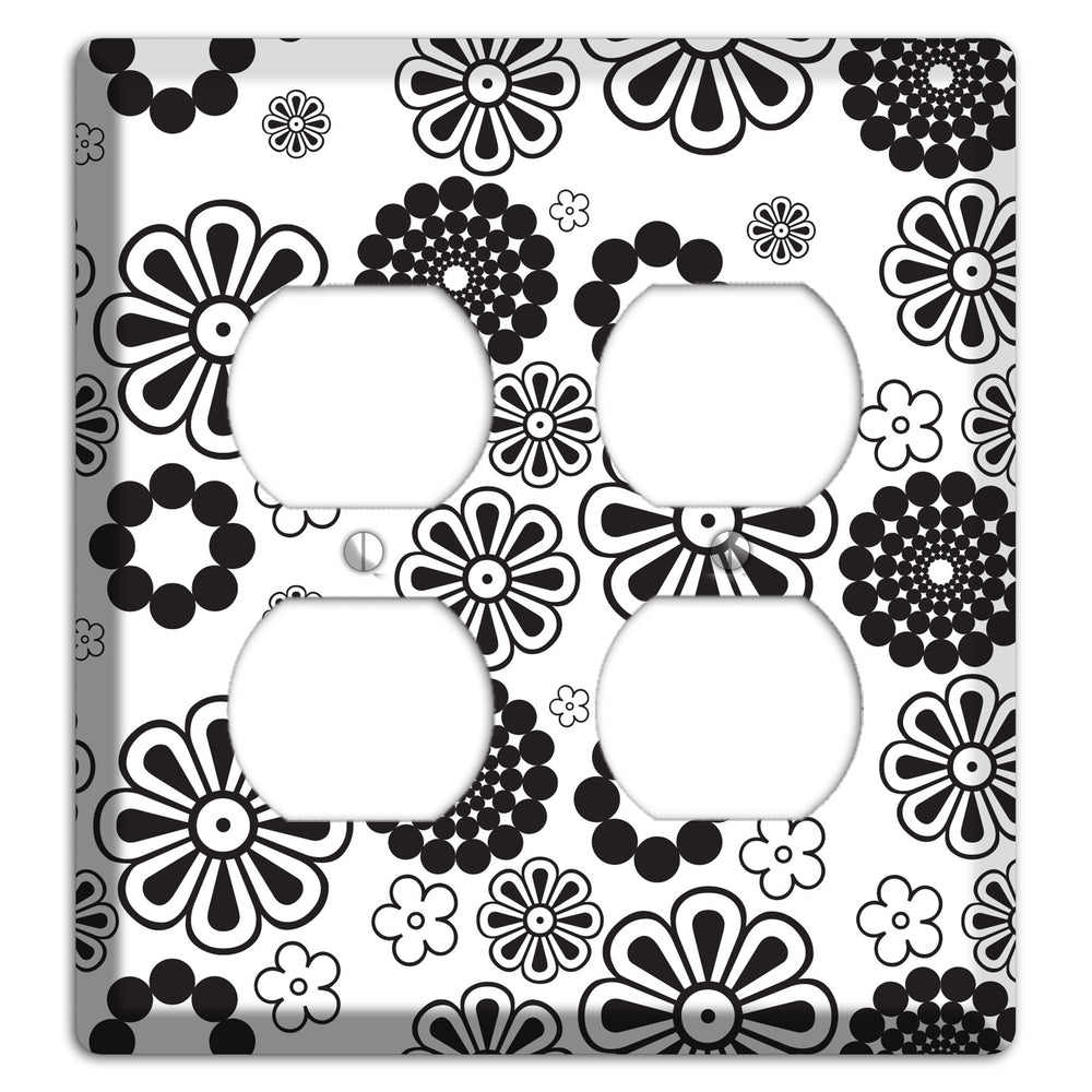 White With Black Retro Floral Contour 2 Duplex Wallplate