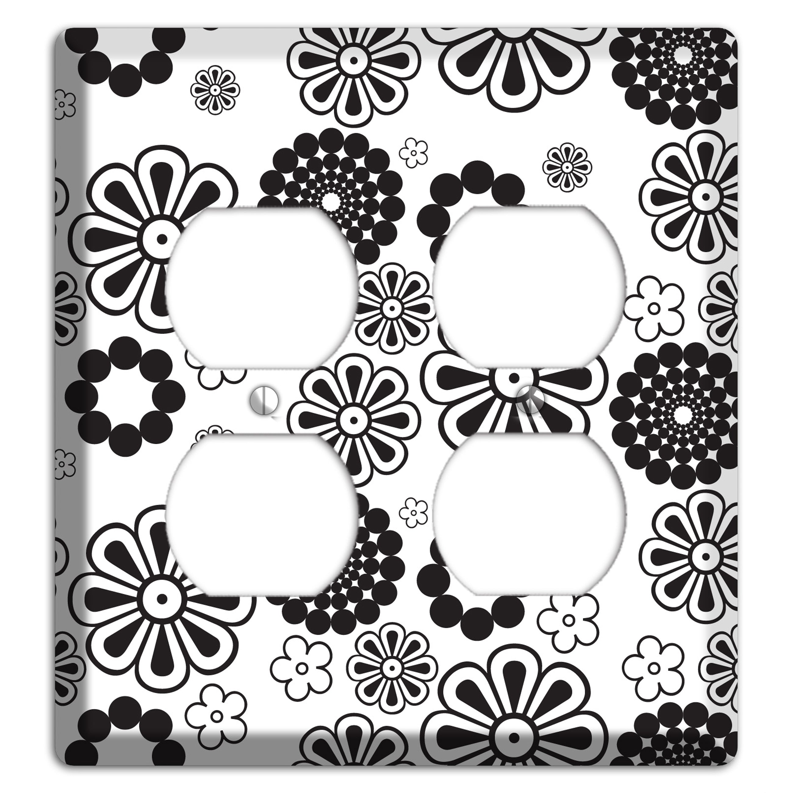 White With Black Retro Floral Contour 2 Duplex Wallplate