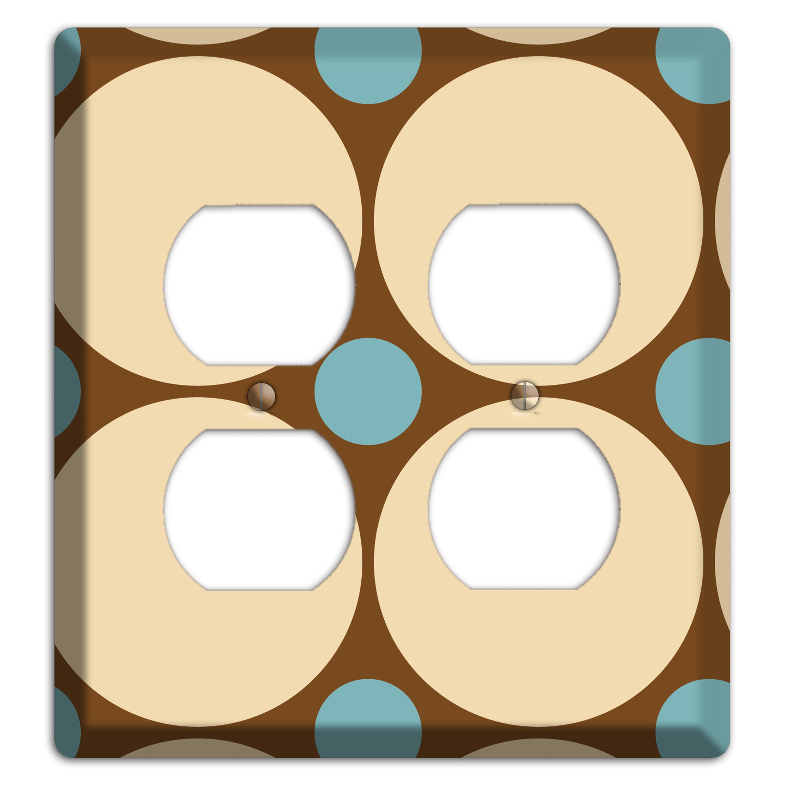Brown with Beige and Dusty Blue Multi Tiled Large Dots 2 Duplex Wallplate