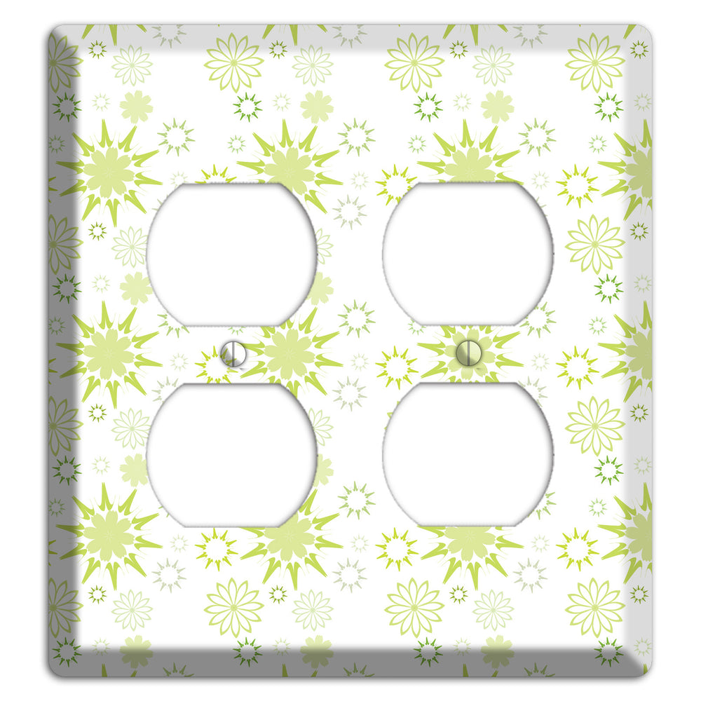 White with Multi Lime Floral Contour Retro Burst 2 Duplex Wallplate