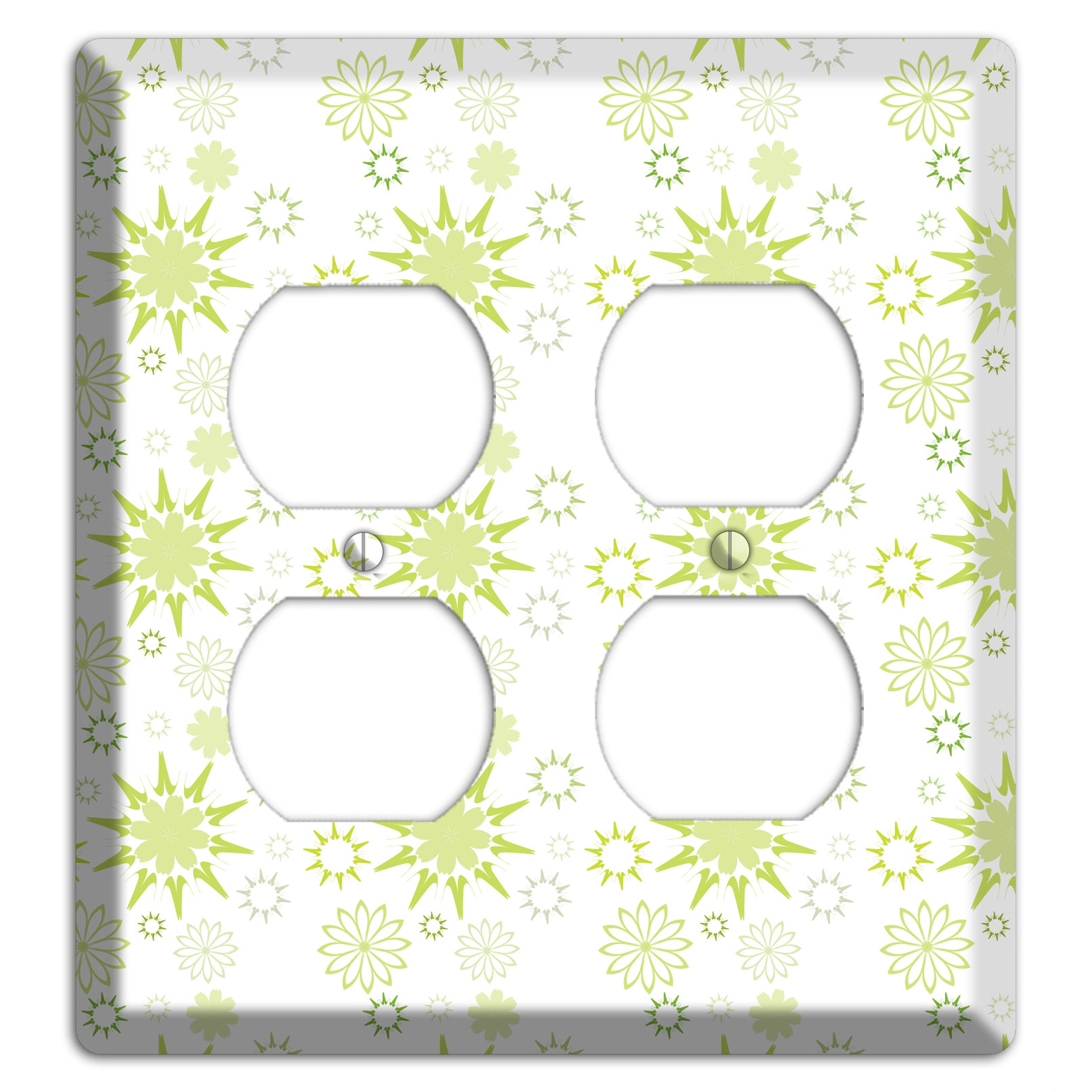 White with Multi Lime Floral Contour Retro Burst 2 Duplex Wallplate