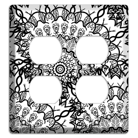 Mandala Black and White Style P Cover Plates 2 Duplex Wallplate