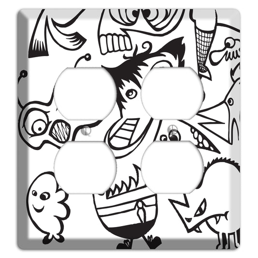 Black and White Whimsical Faces 3 2 Duplex Wallplate