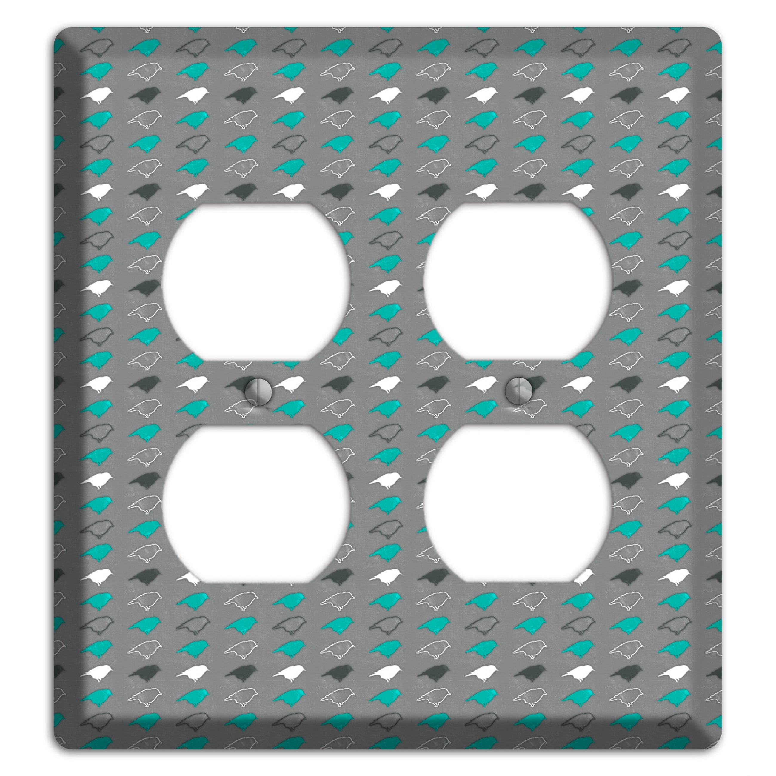 Grey with Small Green Birds 2 2 Duplex Wallplate