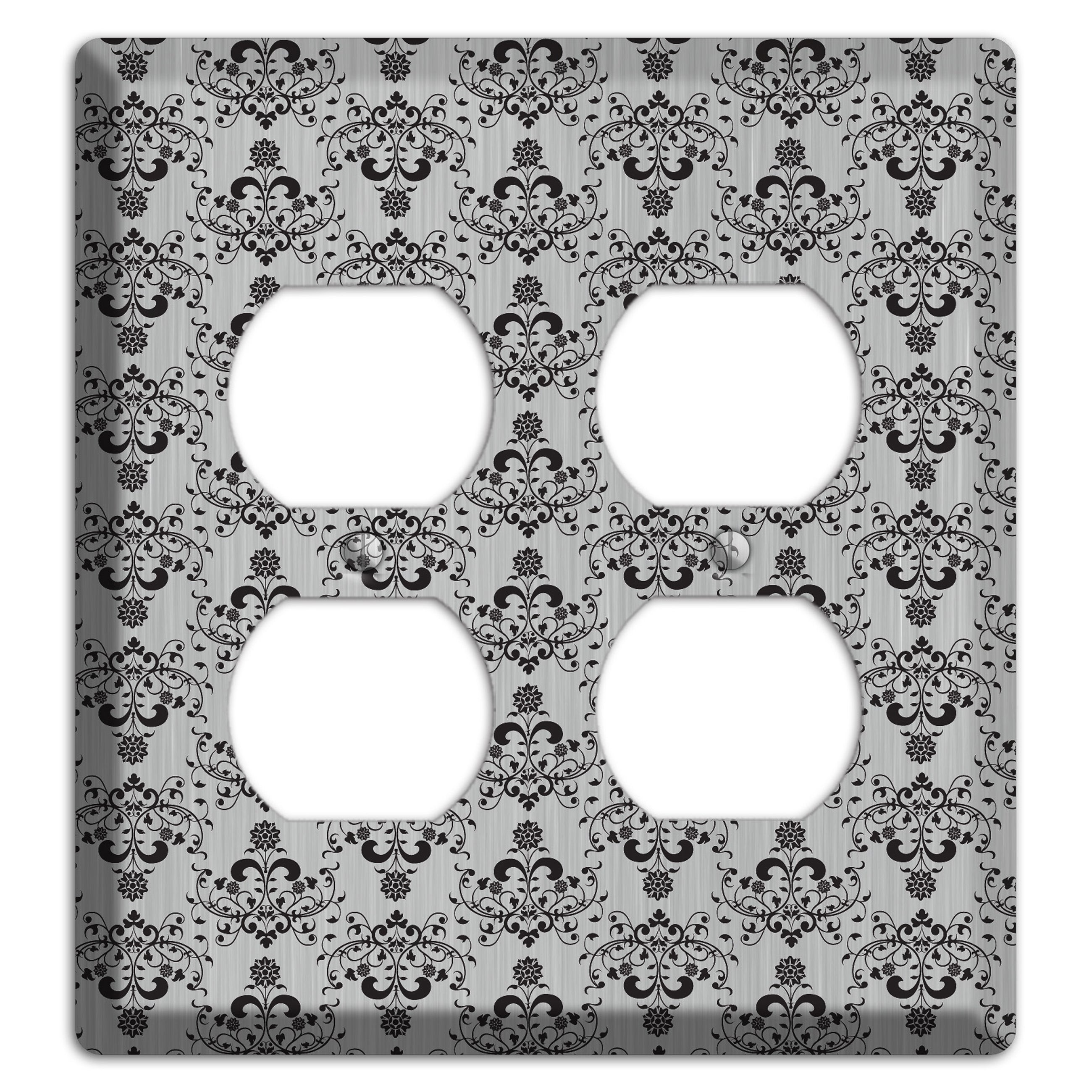 Black Cartouche Half Drop  Stainless 2 Duplex Wallplate