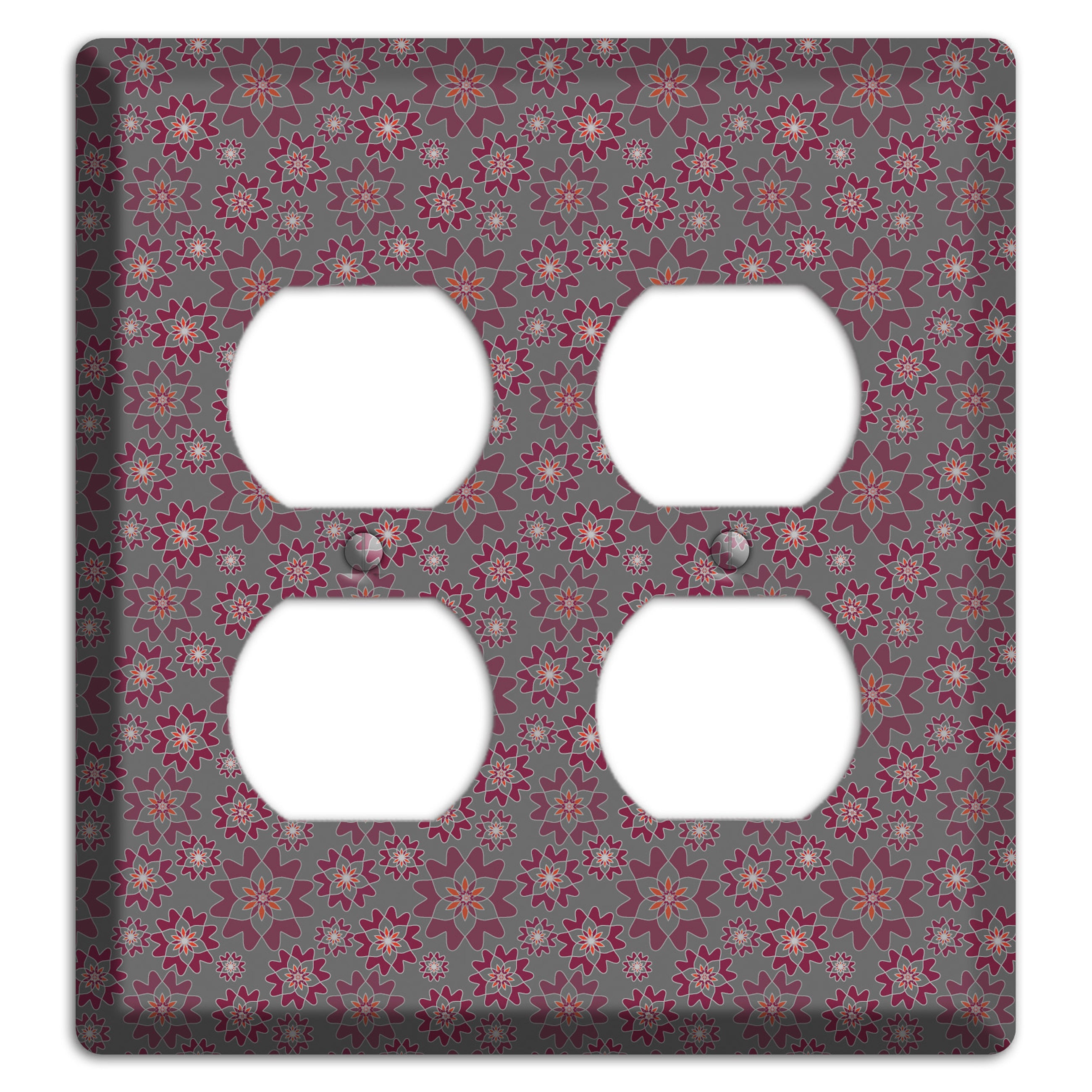 Grey with Tiny Burgundy Retro Suzani 2 2 Duplex Wallplate
