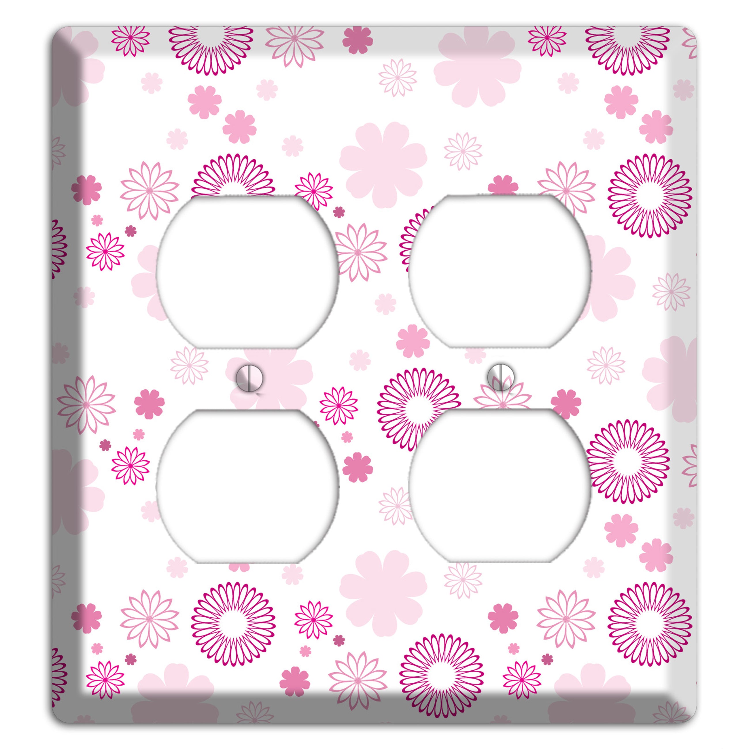 White with Pink and Purple Floral Contour Retro Burst 2 Duplex Wallplate