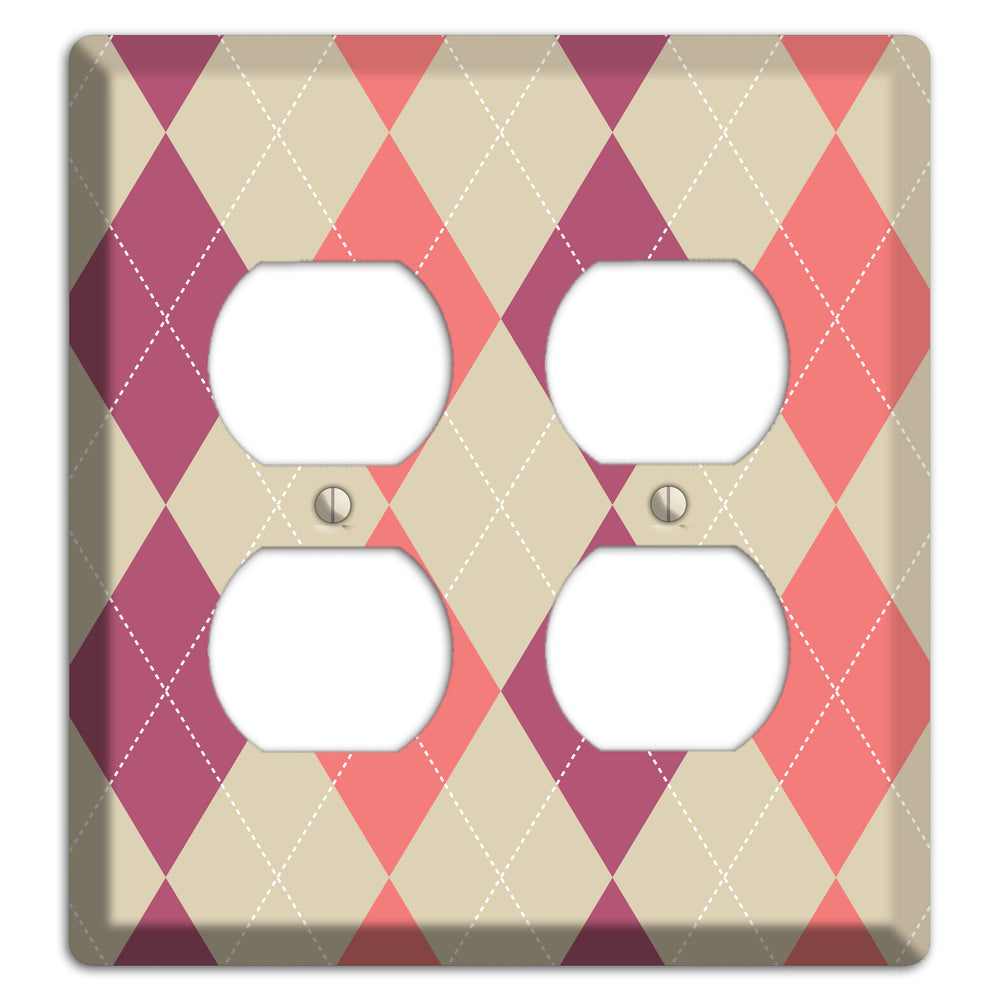 Pink and Tan Argyle 2 Duplex Wallplate