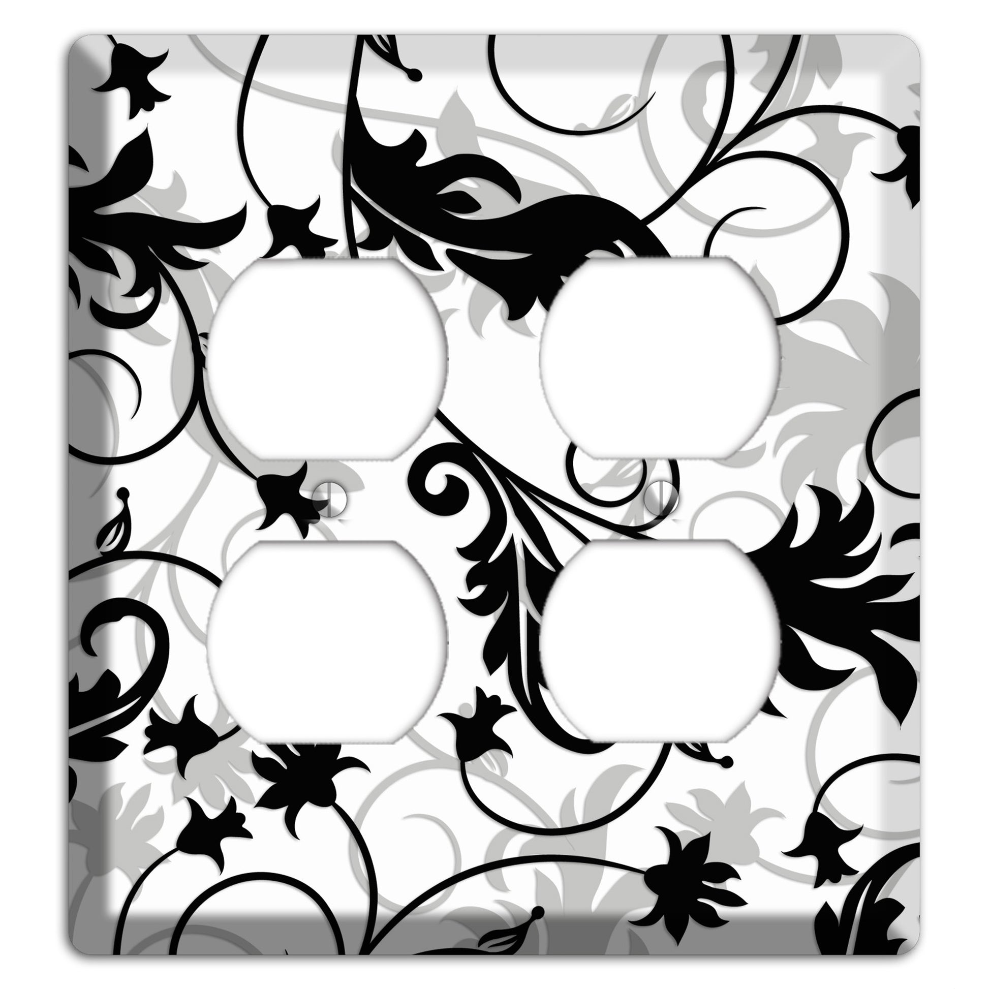 Black White and Grey Victorian Sprig 2 Duplex Wallplate