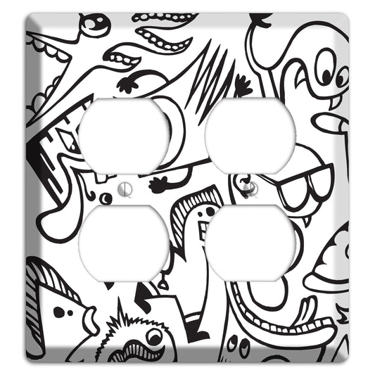 Black and White Whimsical Faces 1 2 Duplex Wallplate