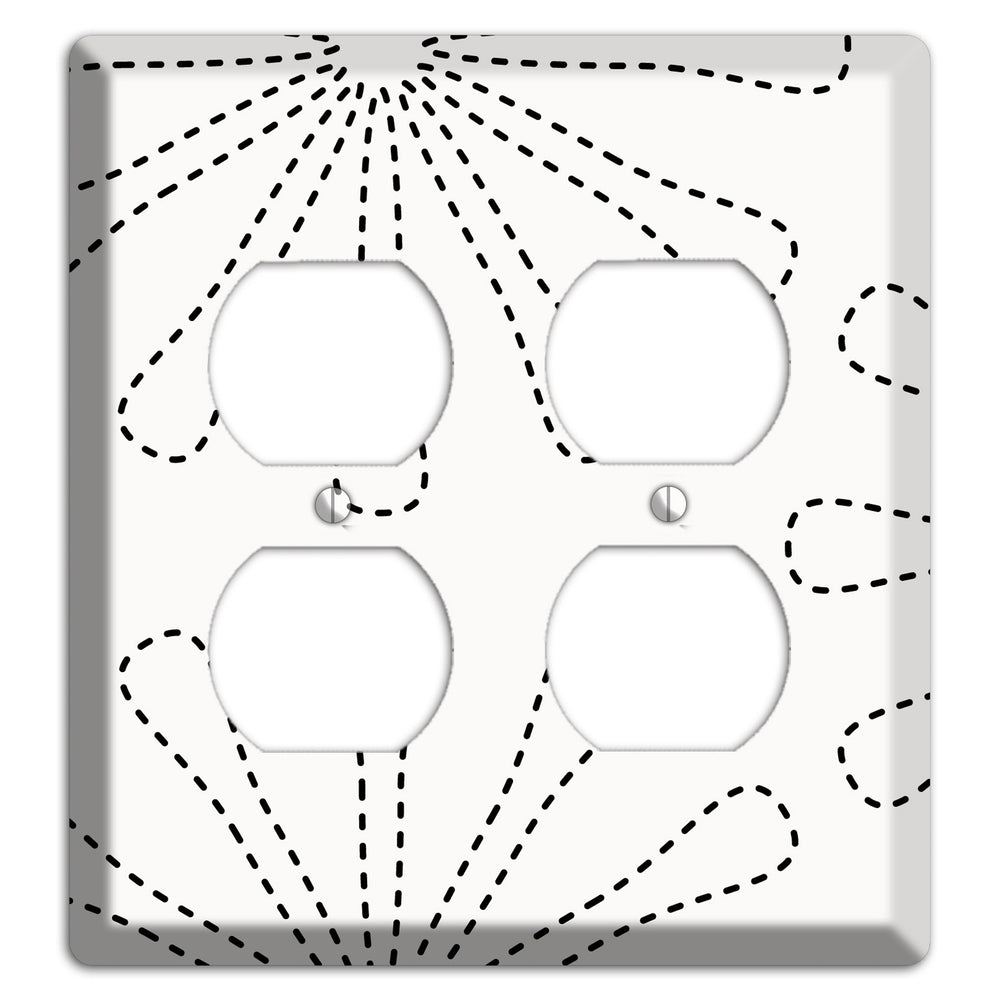 White with Black Retro Stipple Floral Contour 2 Duplex Wallplate