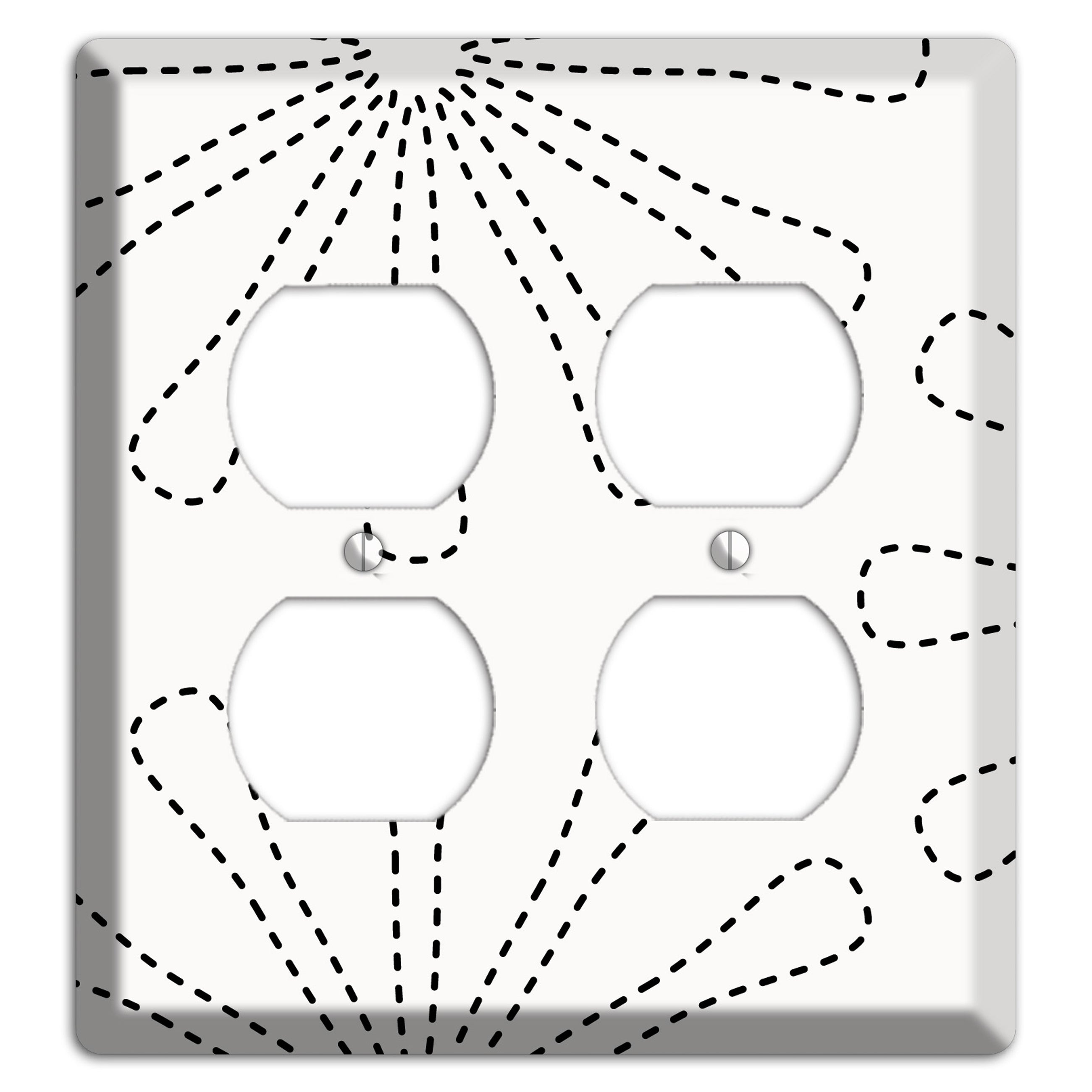 White with Black Retro Stipple Floral Contour 2 Duplex Wallplate