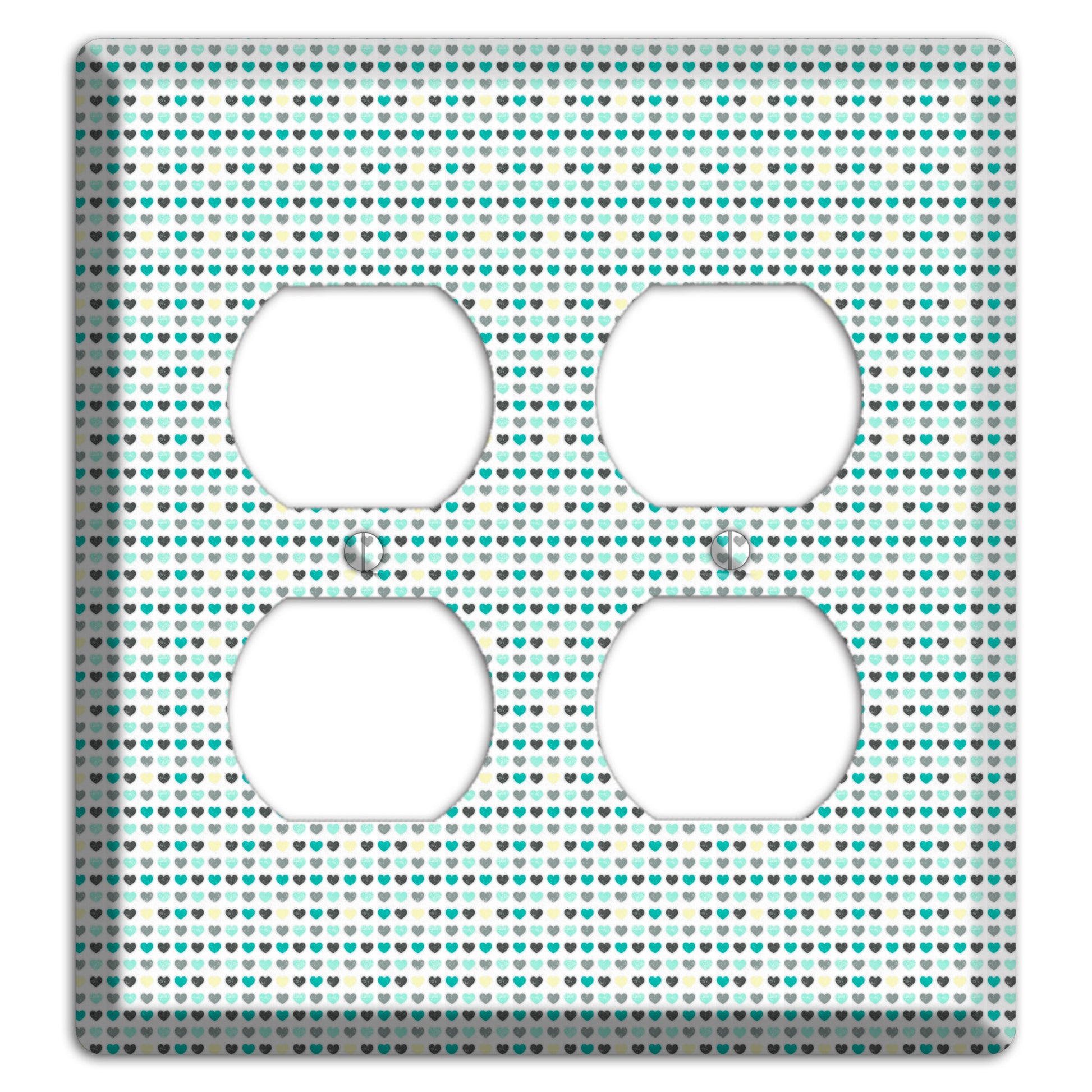 Multi Teal Grey Yellow Optical Hearts 2 Duplex Wallplate