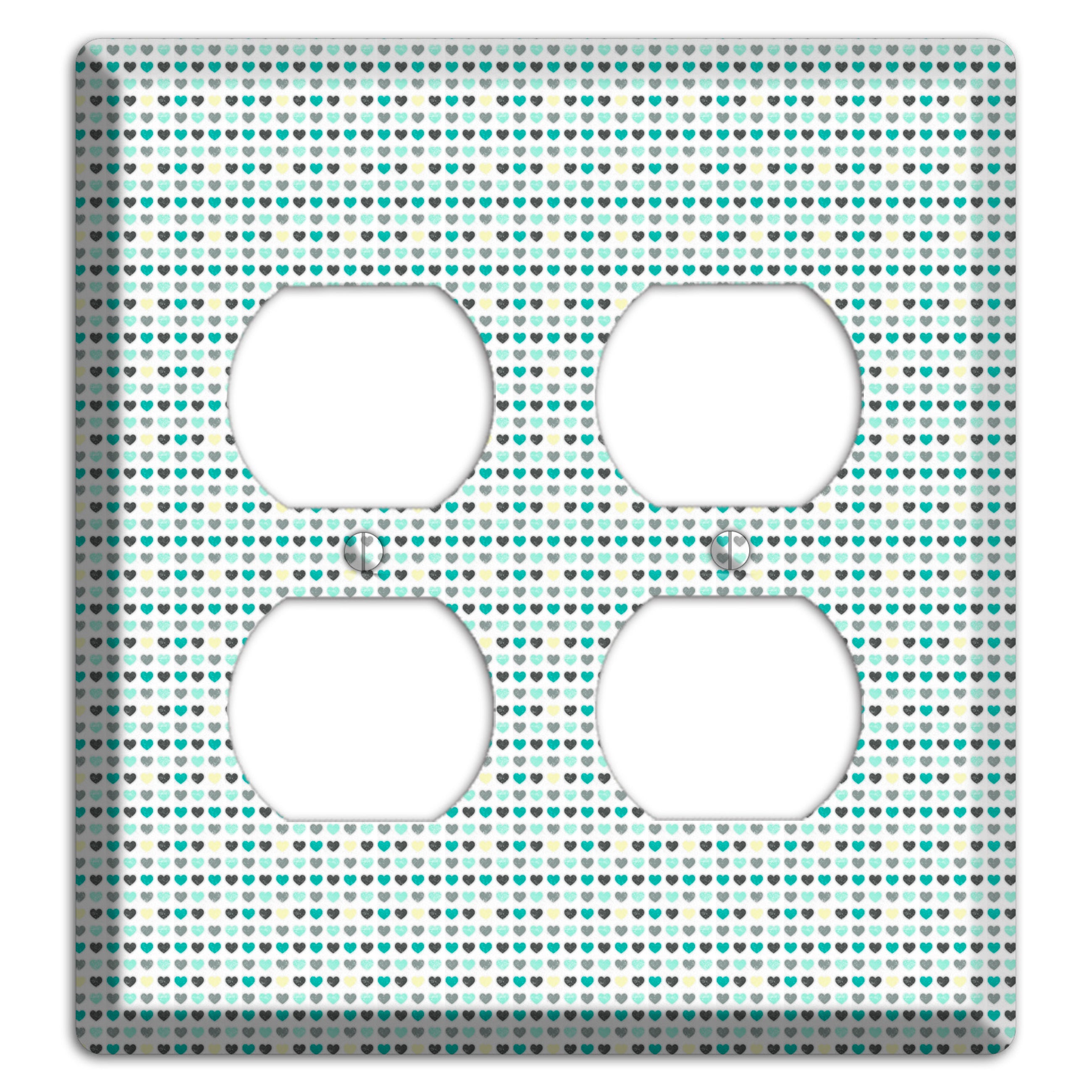 Multi Teal Grey Yellow Optical Hearts 2 Duplex Wallplate