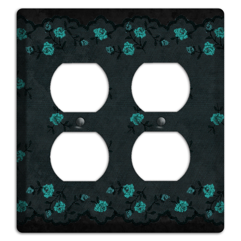 Embroidered Floral Black 2 Duplex Wallplate