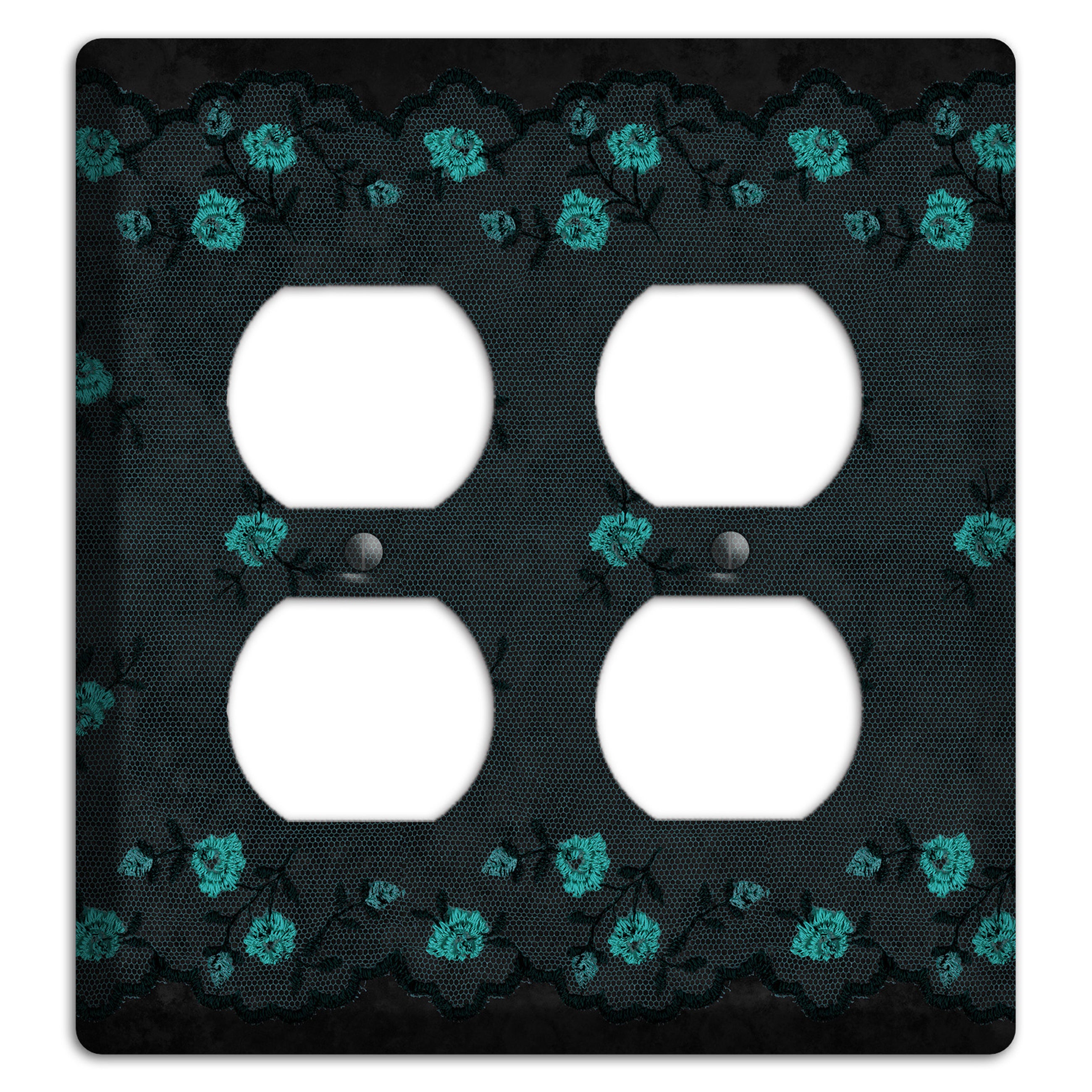 Embroidered Floral Black 2 Duplex Wallplate