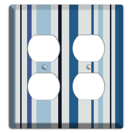 Multi White and Blue Vertical Stripe 2 Duplex Wallplate