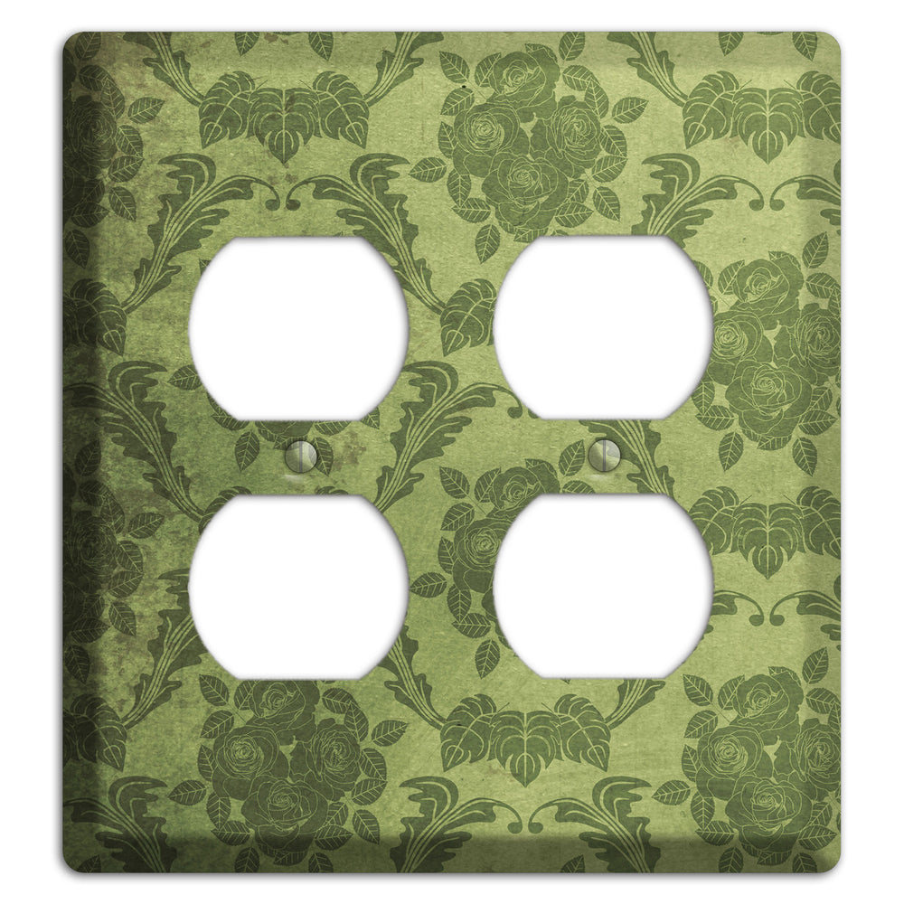 Green Smoke Vintage Rose Damask 2 Duplex Wallplate