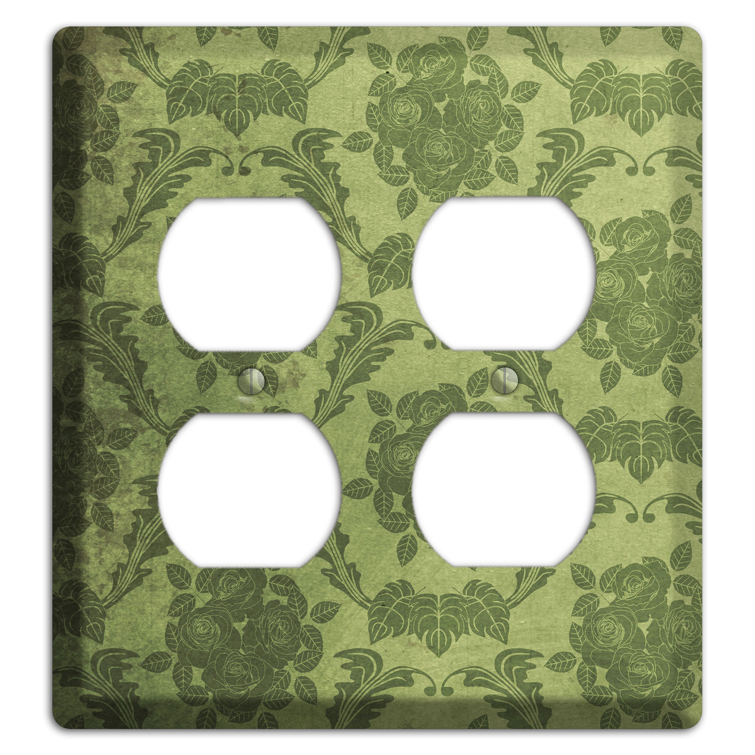 Green Smoke Vintage Rose Damask 2 Duplex Wallplate