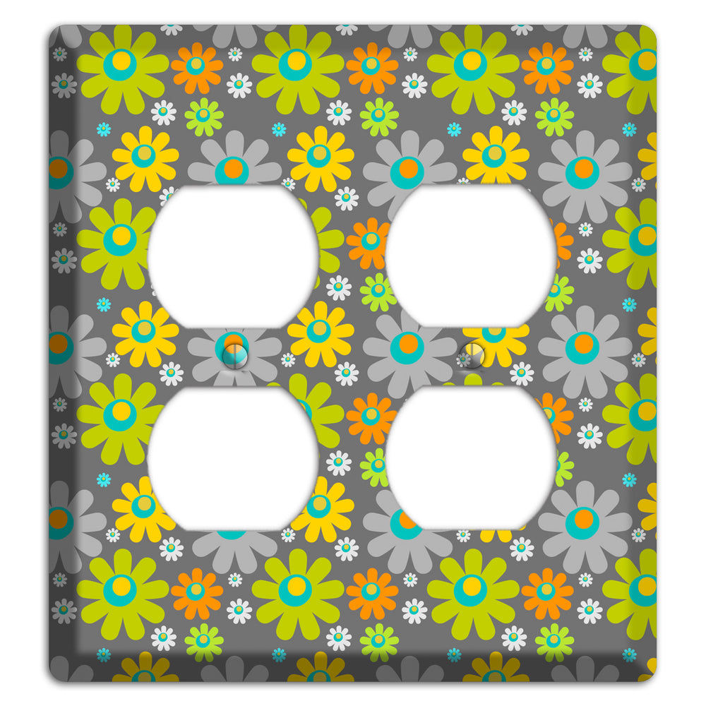 Grey and Yellow Flower Power 2 Duplex Wallplate